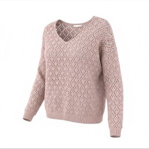 Moon & Madison Women’s Large Blush Pink Open Knit V-Neck Sweater